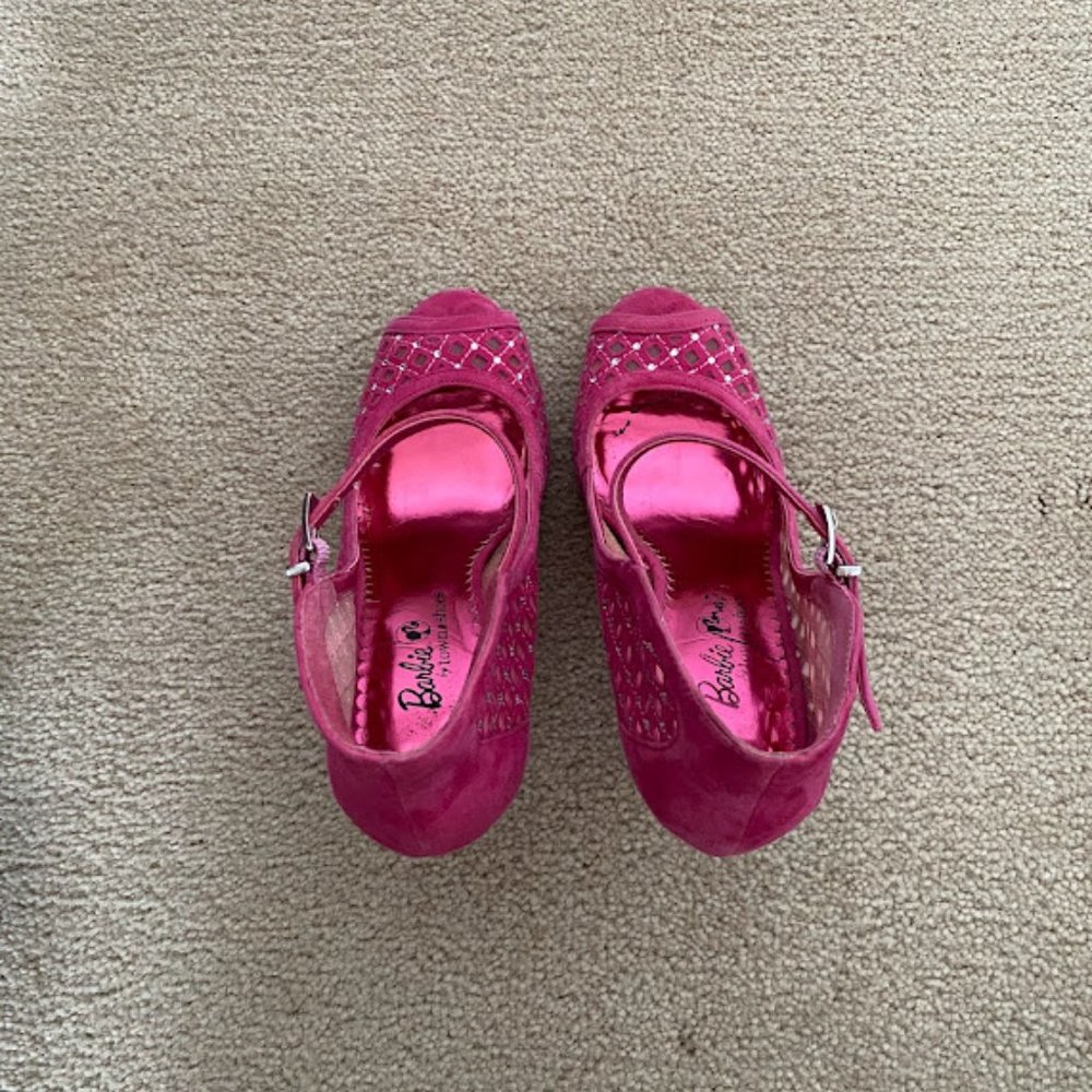 Barbie Pink Rhinestone Open Toe Heels - Picture 4 of 8